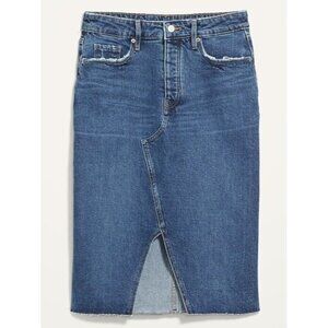 Old Navy Higher High-Waisted Button-Fly Cut-Off Jean Pencil Skirt Size 2 NEW‎